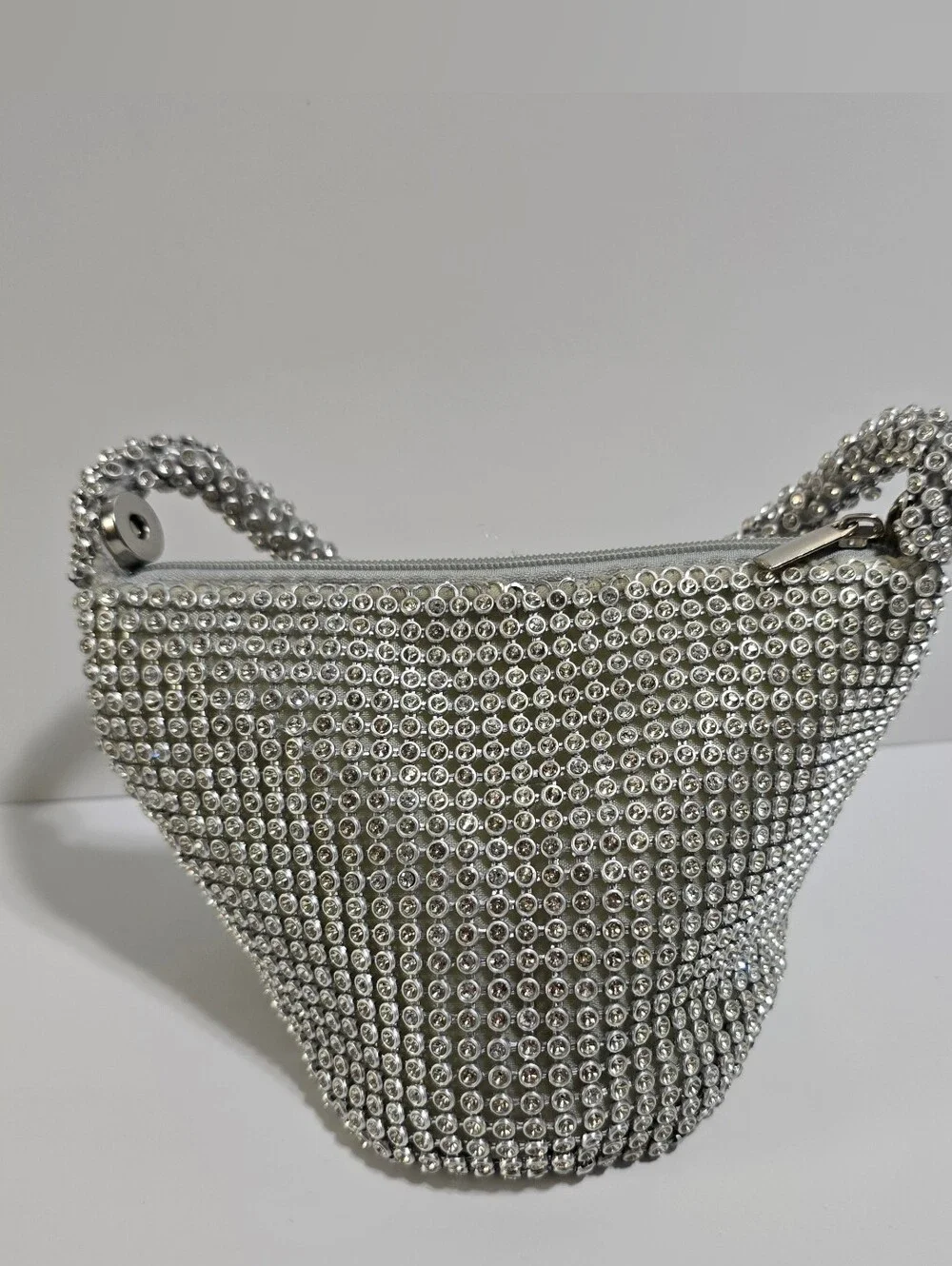 Silver Rhinestone Evening Triangle Clutch Purse Bag